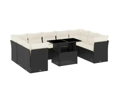 10-Daļīgs Dārza Dīvāna Komplekts, Matrači, Melna Pe Rotangpalma Vidaxl