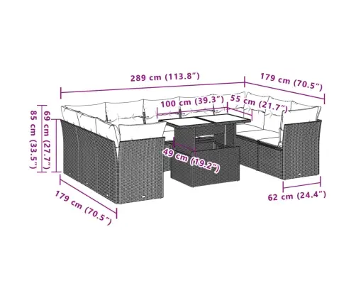 10-Daļīgs Dārza Dīvāna Komplekts, Matrači, Melna Pe Rotangpalma Vidaxl