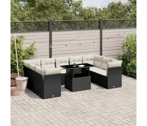 10-Daļīgs Dārza Dīvāna Komplekts, Matrači, Melna Pe Rotangpalma Vidaxl