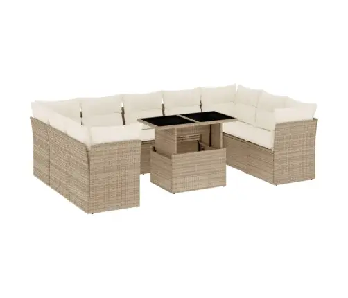 Sofos Komplektas Su Pagalvėlėmis, 10 Dalių, Smėlio, Poliratanas