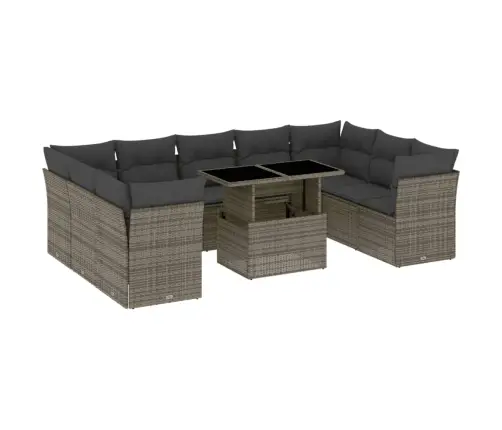 10-Daļīgs Dārza Dīvāna Komplekts Ar Matračiem, Pelēks Pe Pinums Vidaxl