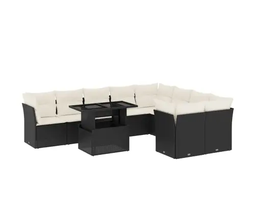 10-Daļīgs Dārza Dīvāna Komplekts, Matrači, Melna Pe Rotangpalma Vidaxl