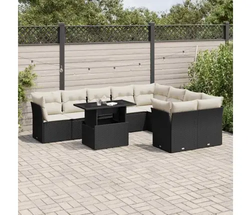 10-Daļīgs Dārza Dīvāna Komplekts, Matrači, Melna Pe Rotangpalma Vidaxl