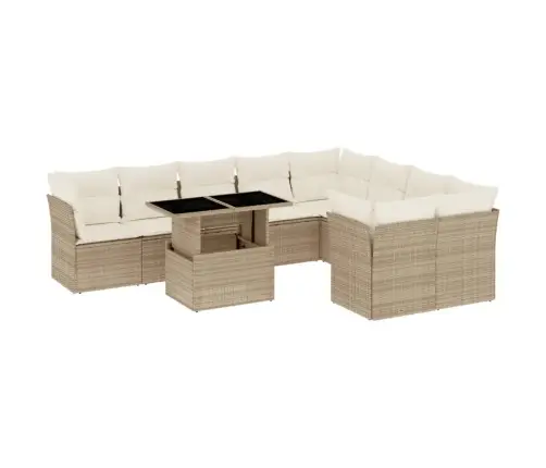 Sofos Komplektas Su Pagalvėlėmis, 10 Dalių, Smėlio, Poliratanas