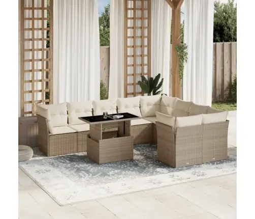 Sofos Komplektas Su Pagalvėlėmis, 10 Dalių, Smėlio, Poliratanas