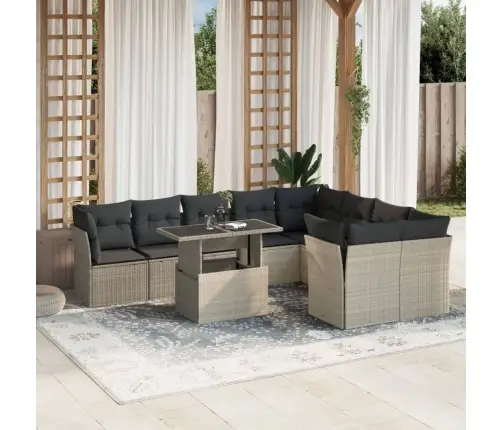 Sodo Komplektas Su Pagalvėlėmis, 10 Dalių, Pilkas, Poliratanas