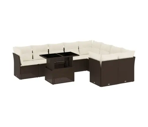 10-Daļīgs Dārza Dīvāna Komplekts, Matrači, Brūna Pe Rotangpalma Vidaxl