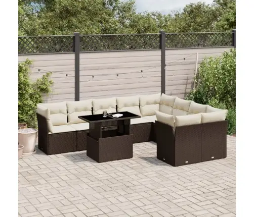 10-Daļīgs Dārza Dīvāna Komplekts, Matrači, Brūna Pe Rotangpalma Vidaxl