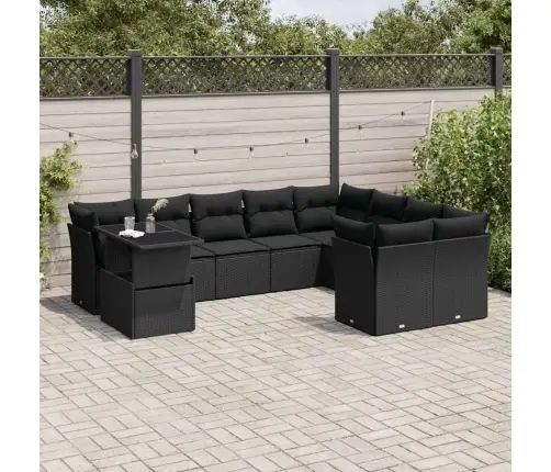 10-Daļīgs Dārza Dīvāna Komplekts, Matrači, Melna Pe Rotangpalma Vidaxl