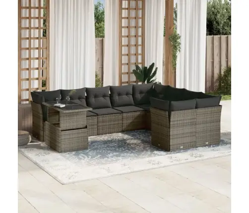 Sodo Komplektas Su Pagalvėlėmis, 10 Dalių, Pilkas, Poliratanas