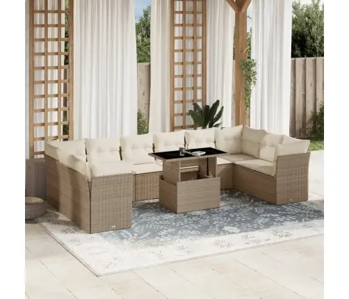 11-Daļīgs Dārza Dīvāna Komplekts, Matrači, Bēša Pe Rotangpalma Vidaxl