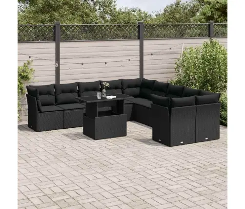 Sodo Komplektas Su Pagalvėlėmis, 11 Dalių, Juodas, Poliratanas