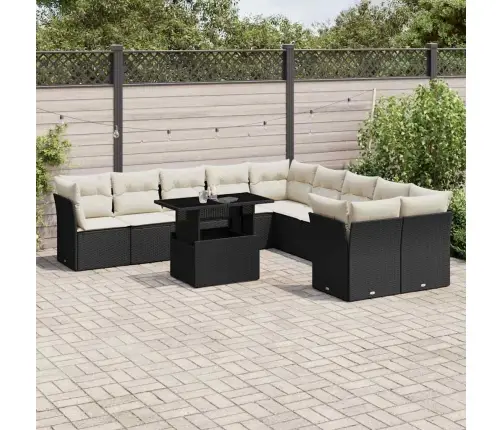 11-Daļīgs Dārza Dīvāna Komplekts, Matrači, Melna Pe Rotangpalma Vidaxl