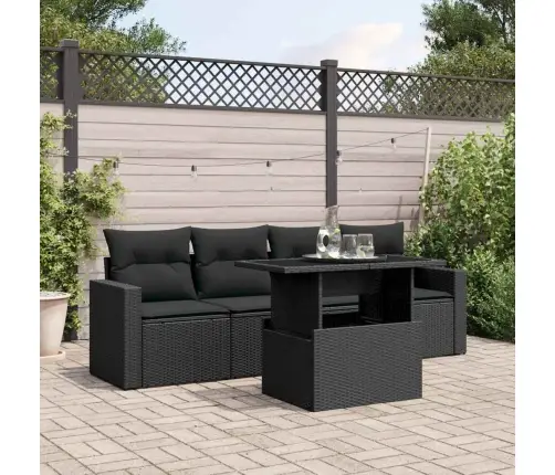 Sodo Komplektas Su Pagalvėlėmis, 5 Dalių, Juodas, Poliratanas