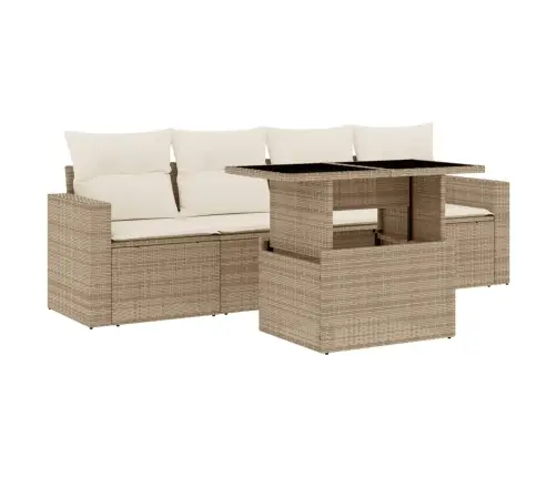 5-Daļīgs Dārza Dīvāna Komplekts, Matrači, Bēša Pe Rotangpalma Vidaxl