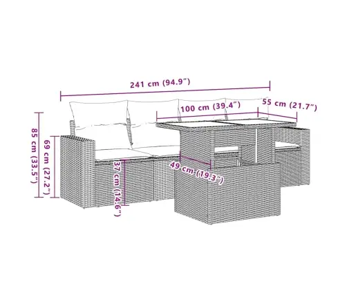 5-Daļīgs Dārza Dīvāna Komplekts, Matrači, Bēša Pe Rotangpalma Vidaxl