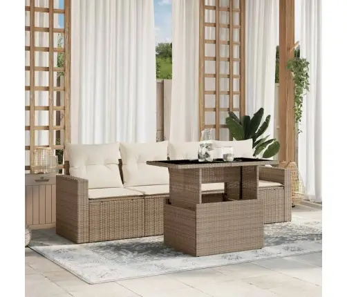 5-Daļīgs Dārza Dīvāna Komplekts, Matrači, Bēša Pe Rotangpalma Vidaxl