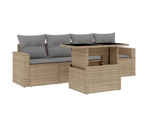 5-Daļīgs Dārza Dīvāna Komplekts, Matrači, Bēša Pe Rotangpalma Vidaxl