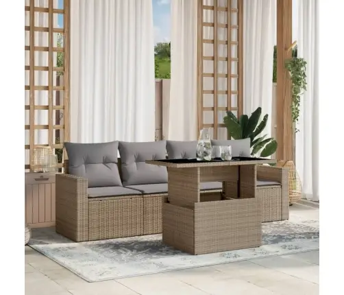 5-Daļīgs Dārza Dīvāna Komplekts, Matrači, Bēša Pe Rotangpalma Vidaxl