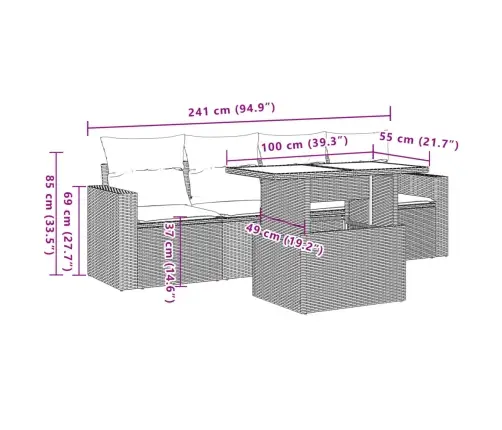 5-Osaline Aiamööblikomplekt Istmepatjadega, Polürotang, Hall