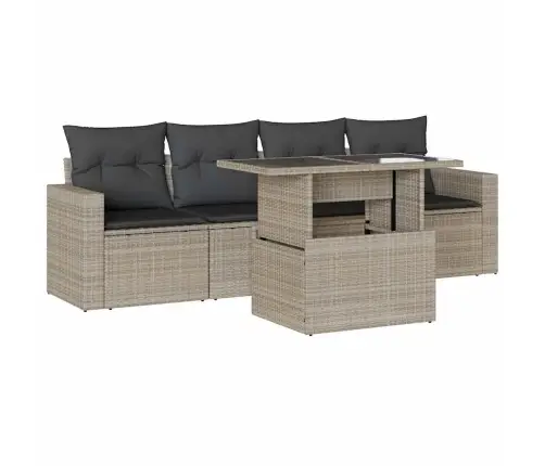 Sofos Komplektas Su Pagalvėlėmis, 5 Dalių, Pilkas, Poliratanas