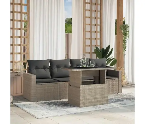 Sofos Komplektas Su Pagalvėlėmis, 5 Dalių, Pilkas, Poliratanas