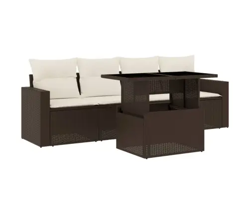 5-Daļīgs Dārza Dīvānu Komplekts, Matrači, Brūna Pe Rotangpalma Vidaxl