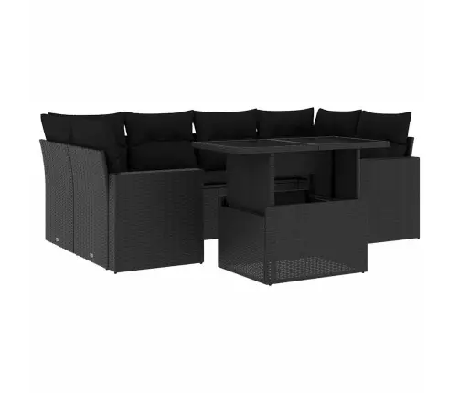 7-Daļīgs Dārza Dīvāna Komplekts Ar Matračiem, Melna Pe Vidaxl