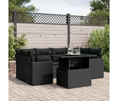 7-Daļīgs Dārza Dīvāna Komplekts Ar Matračiem, Melna Pe Vidaxl