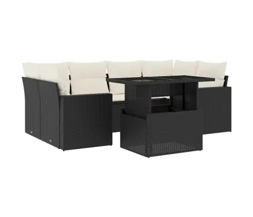 7-Daļīgs Dārza Dīvāna Komplekts Ar Matračiem, Melna Pe Vidaxl