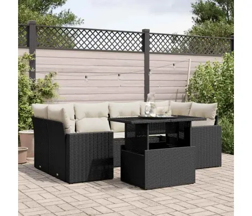 7-Daļīgs Dārza Dīvāna Komplekts Ar Matračiem, Melna Pe Vidaxl