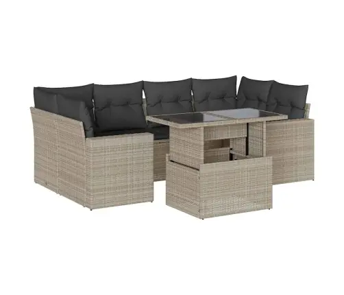 Sofos Komplektas Su Pagalvėlėmis, 7 Dalių, Pilkas, Poliratanas