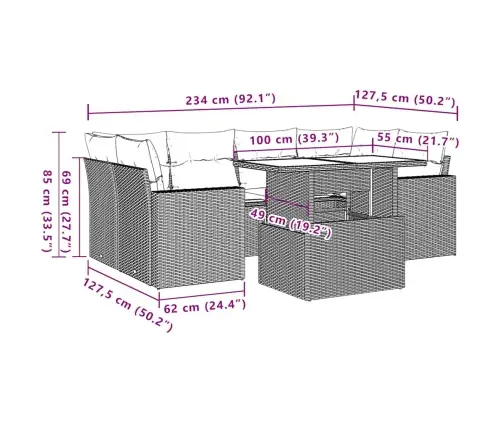 Sofos Komplektas Su Pagalvėlėmis, 7 Dalių, Pilkas, Poliratanas