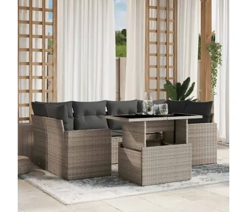 Sofos Komplektas Su Pagalvėlėmis, 7 Dalių, Pilkas, Poliratanas