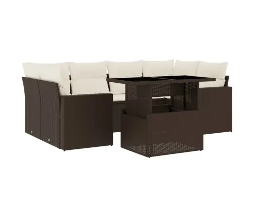 7-Daļīgs Dārza Dīvānu Komplekts, Matrači, Brūna Pe Rotangpalma Vidaxl