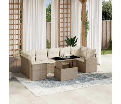 Sofos Komplektas Su Pagalvėlėmis, 8 Dalių, Smėlio, Poliratanas