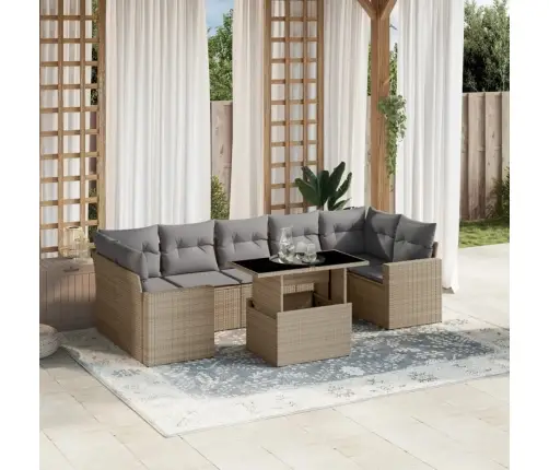 8-Daļīgs Dārza Dīvāna Komplekts, Matrači, Bēša Pe Rotangpalma Vidaxl