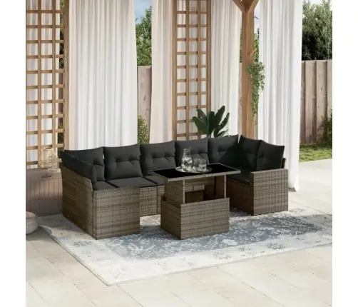 8-Daļīgs Dārza Dīvāna Komplekts Ar Matračiem, Pelēks Pe Pinums Vidaxl