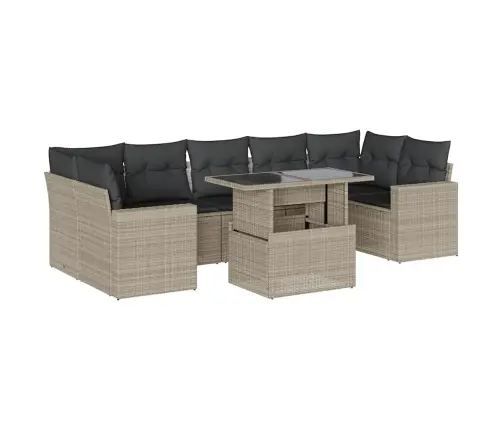 8-Daļīgs Dārza Dīvāna Komplekts,Matrači, Gaiši Pelēka Pe Pinums Vidaxl