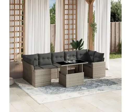 8-Daļīgs Dārza Dīvāna Komplekts,Matrači, Gaiši Pelēka Pe Pinums Vidaxl