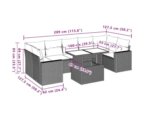 8-Daļīgs Dārza Dīvānu Komplekts, Matrači, Brūna Pe Rotangpalma Vidaxl