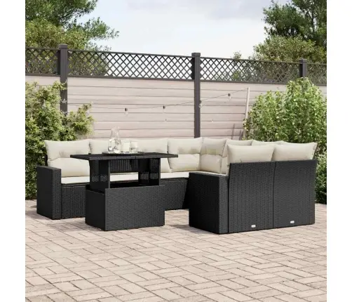 9-Daļīgs Dārza Dīvāna Komplekts, Matrači, Melna Pe Rotangpalma Vidaxl