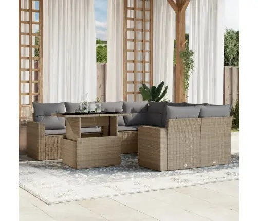 Sodo Komplektas Su Pagalvėlėmis, 9 Dalių, Smėlio, Poliratanas