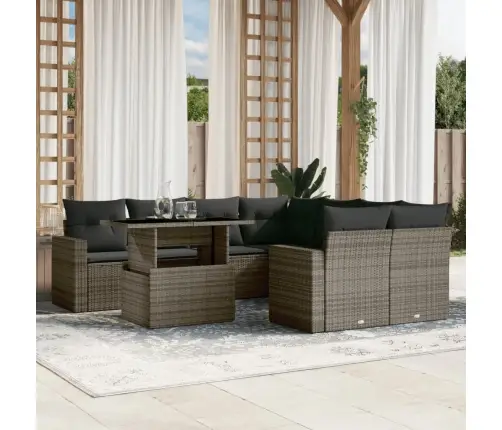 9-Daļīgs Dārza Dīvāna Komplekts Ar Matračiem, Pelēks Pe Pinums Vidaxl