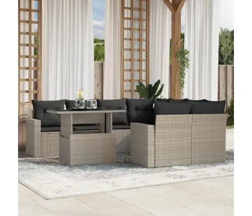 9-Daļīgs Dārza Dīvāna Komplekts,Matrači, Gaiši Pelēka Pe Pinums Vidaxl