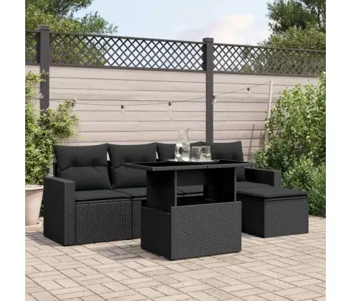 6-Daļīgs Dārza Dīvāna Komplekts, Matrači, Melna Pe Rotanpalma Vidaxl