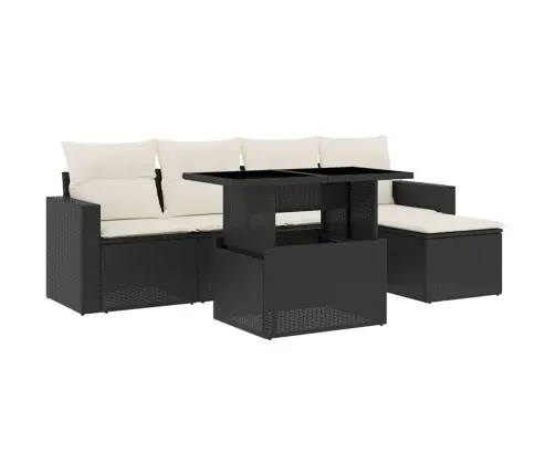 6-Daļīgs Dārza Dīvāna Komplekts, Matrači, Melna Pe Rotanpalma Vidaxl