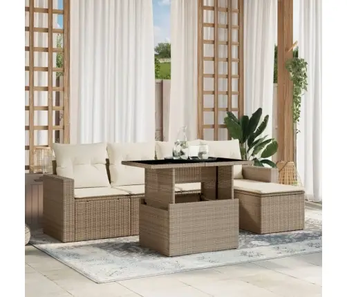 6-Daļīgs Dārza Dīvāna Komplekts, Matrači, Bēša Pe Rotangpalma Vidaxl