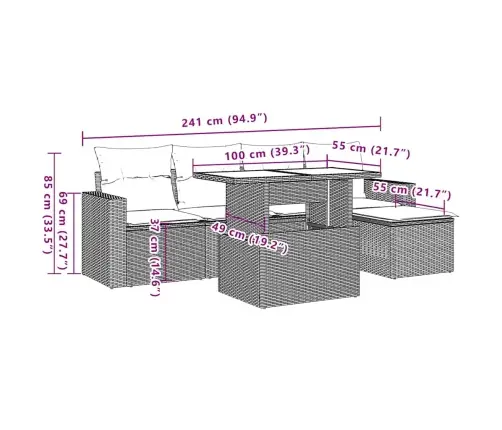 6-Osaline Aiamööblikomplekt Patjadega, Helehall, Polürotang