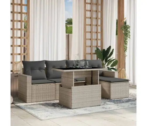 6-Osaline Aiamööblikomplekt Patjadega, Helehall, Polürotang